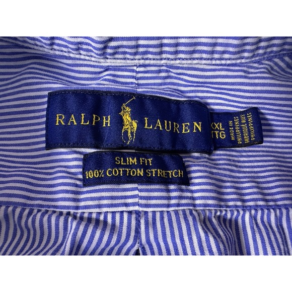 Ralph Lauren Mens XXL Shirt Blue Stripe Button Down Long Sleeve Stretch 2XL Slim - Picture 7 of 14